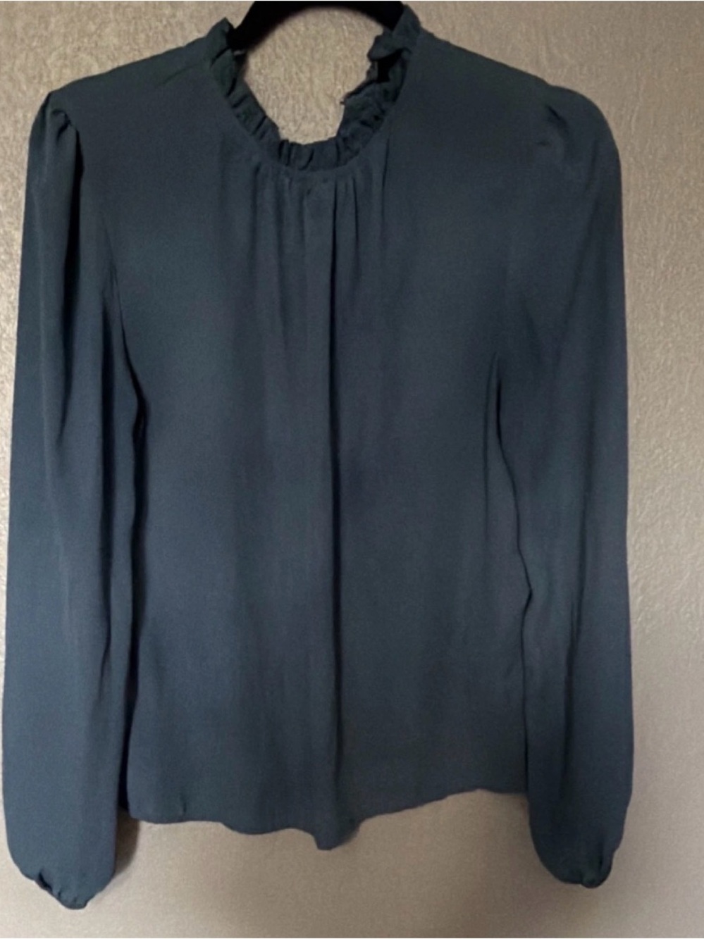 SHEIN Dark Blue Ruffle-Neck Long Sleeve Blouse